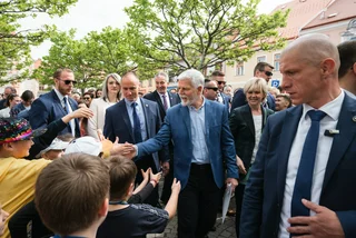 President Pavel and wife Eva greet the public during a May 26 visit to Jemnice. Photo via Twitter