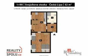 Apartment for sale, 2+kk - 1 bedroom, 52m<sup>2</sup>