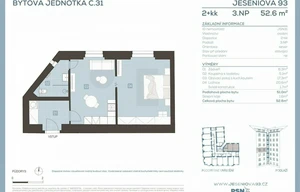 Apartment for sale, 2+kk - 1 bedroom, 51m<sup>2</sup>