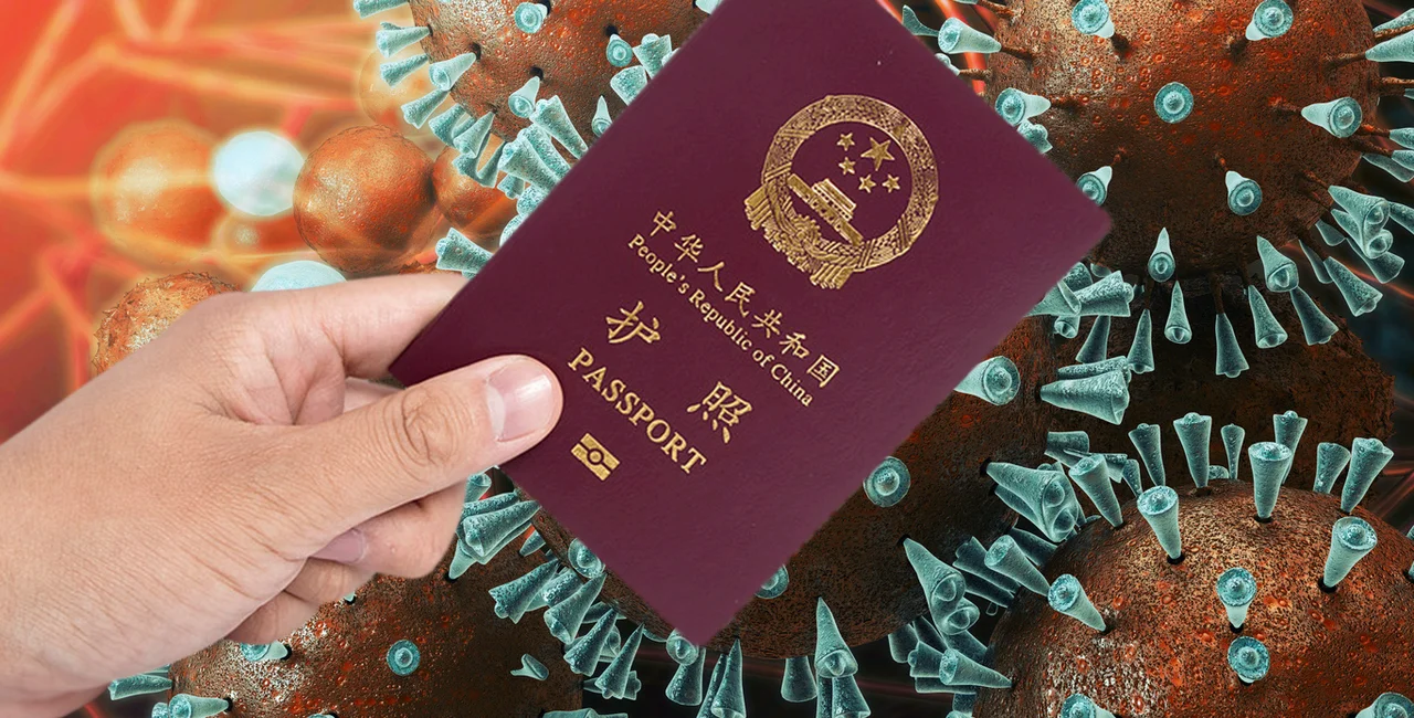 Chinese passport against coronavirus illustration 