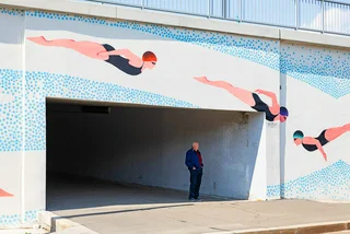 Urban swimmers and other splashy murals brighten up Prague's gray spaces