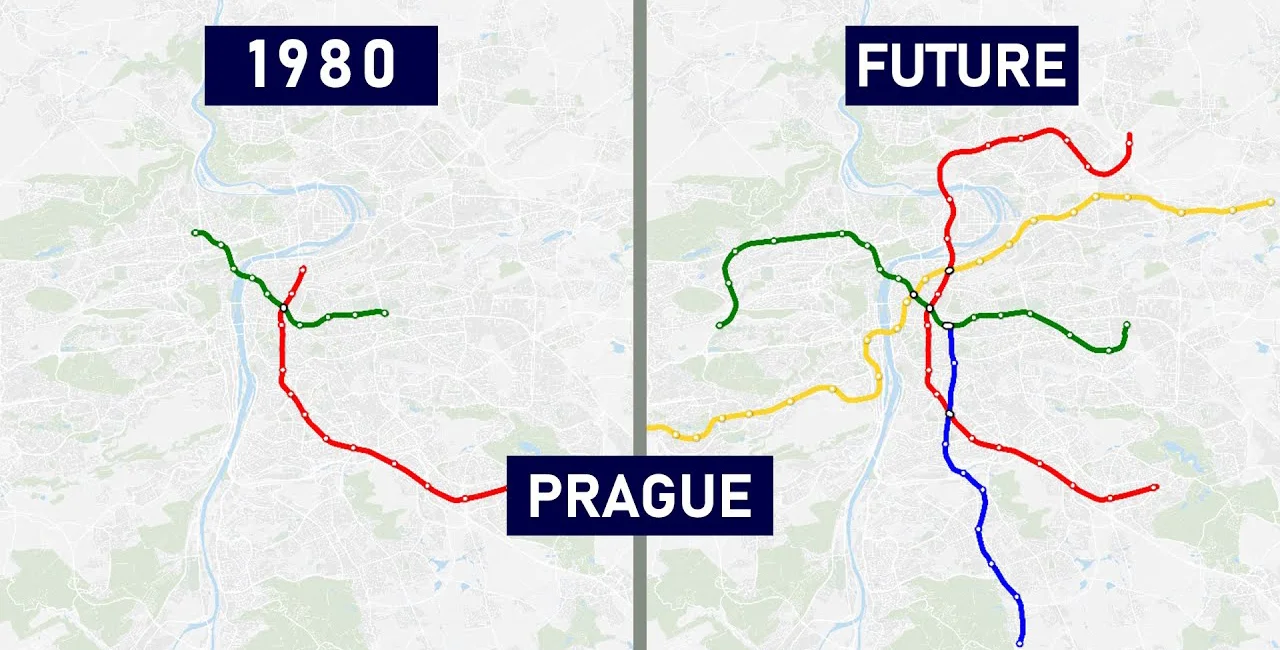 Watch Prague's metro network transform over time in new animated video