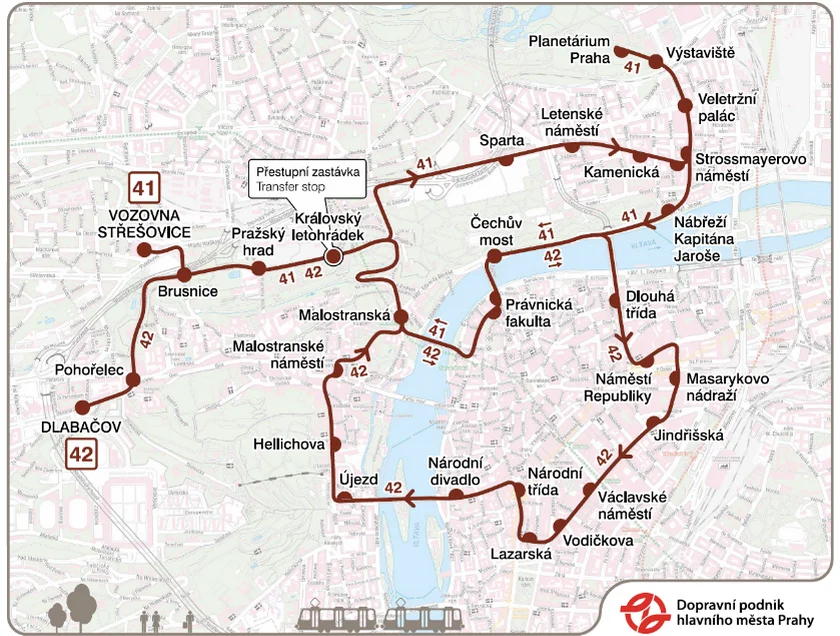 The routes of historic tram lines 41 and 42 (Photo: DPP)