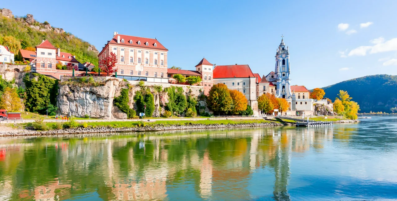 Durnstein town in Wachau valley in autumn, Austria. Shutterstock/Mistervlad