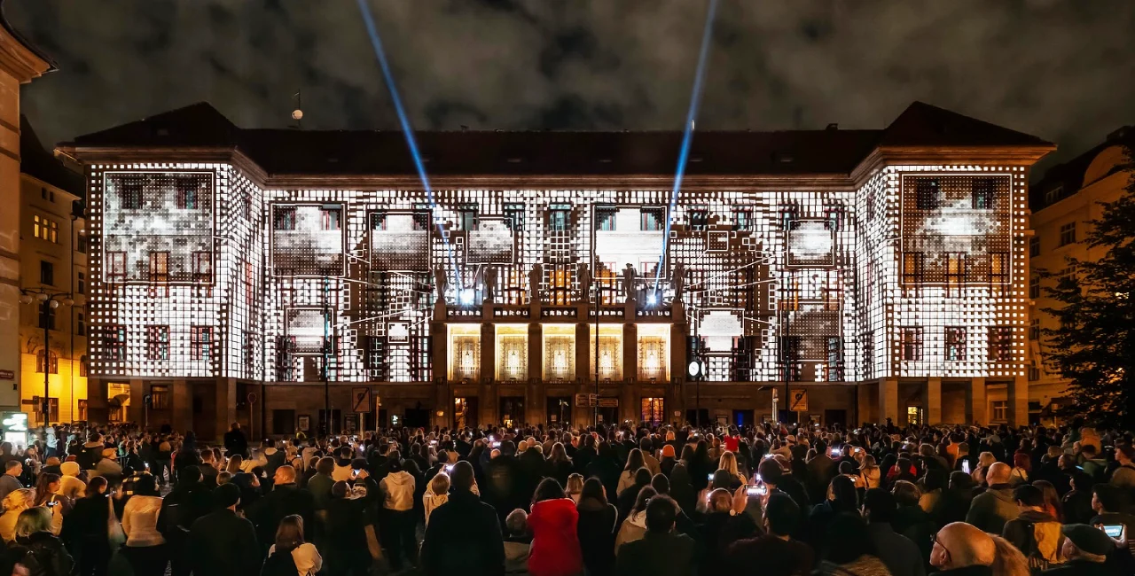 Videomapping on Prague's Municipal Library in 2023. Photo: Facebook / Signal Festival