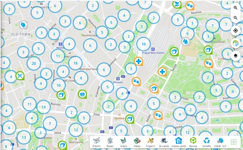 An example of the English-friendly Kamsnim.cz application, helping people find where to sort waste. (Kamsnim.cz)