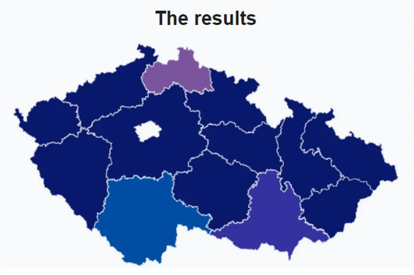 The results after the first round. The dark shade of blue