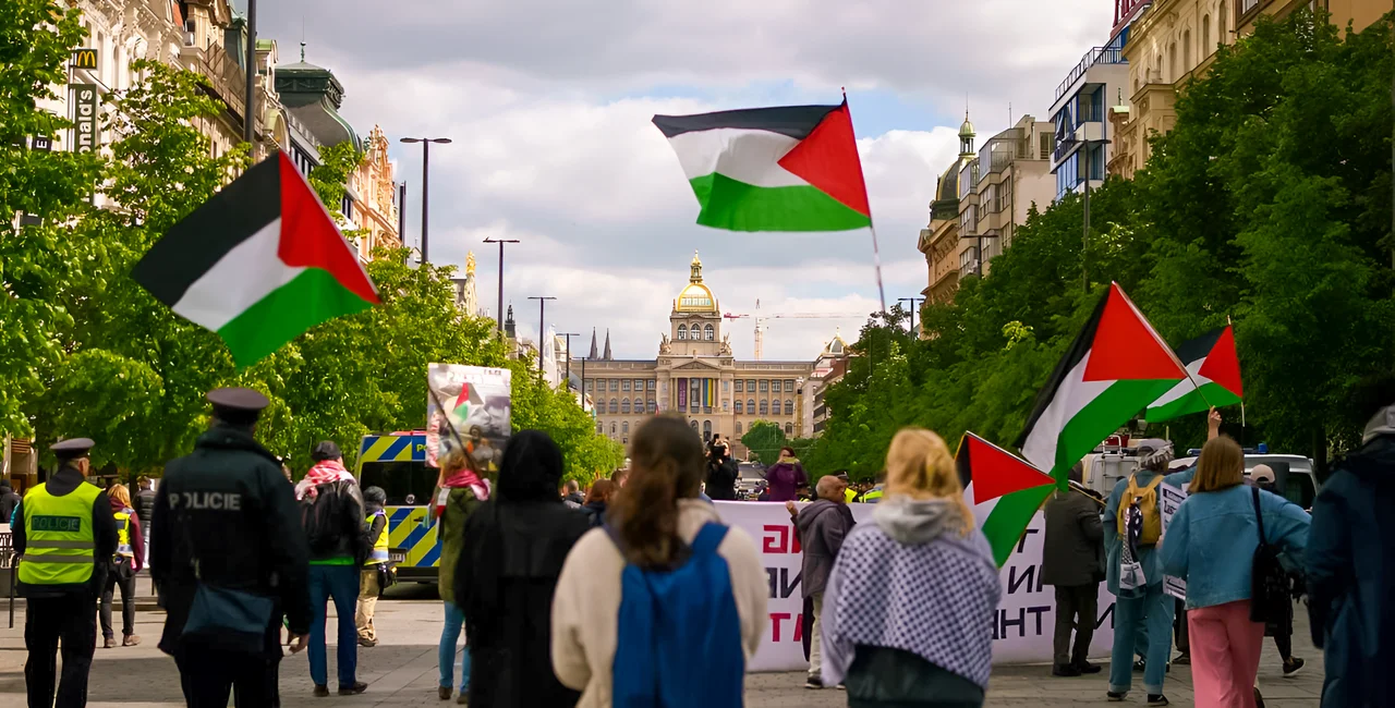 A 2024 pro-Palestine protest in the center of Prague. Photo: Facebook / Prague4PalestineYouth