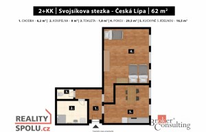 Apartment for sale, 2+kk - 1 bedroom, 62m<sup>2</sup>